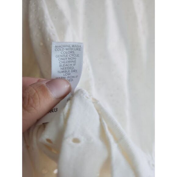 J.Jill Women Ivory White Open Eyelet 100% Cotton V Neck Peasant Blouse size XL - Picture 9 of 12